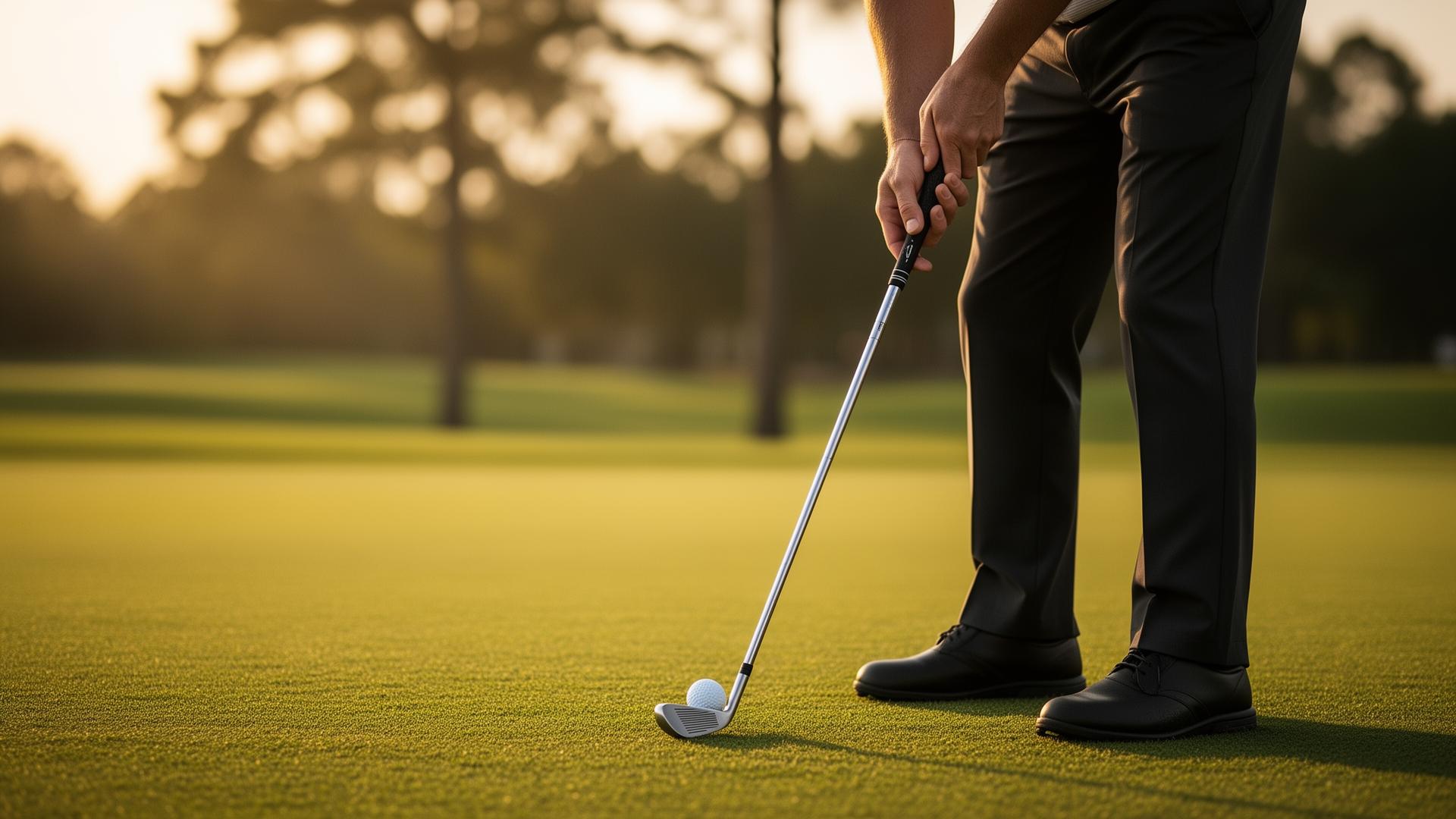 Golfer tijdens een gefocuste slagvoorbereiding